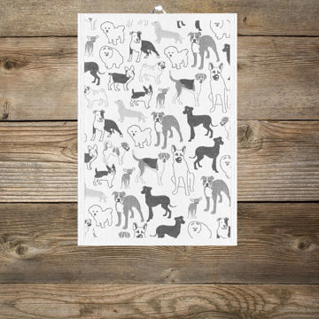 Husse av ekologisk bomull  Handduk med många olika hundraser på naturvit botten.