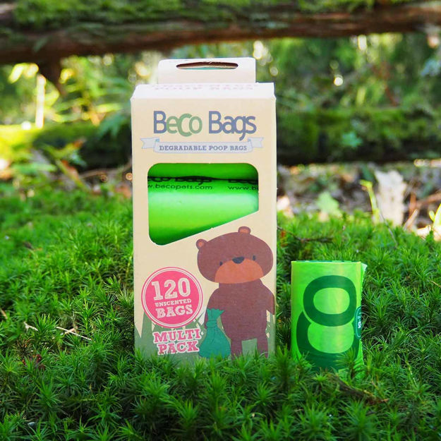 Beco bajspåsar är ljusgröna och kommer i en pappersförpackning.