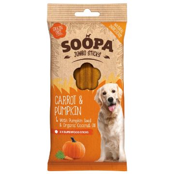 Visa detaljer för Morot & pumpa - Soopa Jumbo Sticks veganska tuggpinnar, 2-pack Jumbo sticks från Soopa kommer förpackade om två.