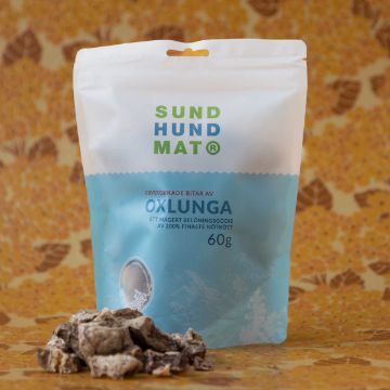 Visa detaljer för Oxlunga - frystorkat hundgodis, Sund Hundmat Oxlunga från Sund Hundmat