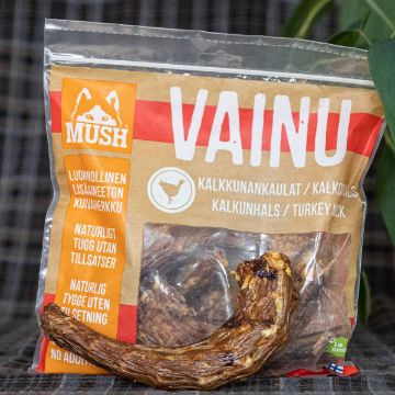 Visa detaljer för Kalkonhals MUSH VAINU® Mush kalkonhals kommer i en återförslutningsbar påse.Kalkonhalsarna är av varierande storlek.