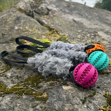 Visa detaljer för Mint träningsleksak, liten dentalboll + fårskinn Fårskinnsleksaken MINT med boll i fina färger