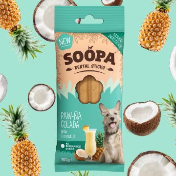 Visa detaljer för Paw-Na Colada - Soopa Sticks veganska tuggpinnar, 4-pack Paw-Na Colada - Soopa Sticks veganska tuggpinnar, 4-pack