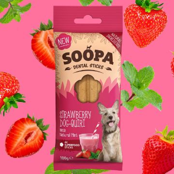 Visa detaljer för Strawberry Dog-Quiri - Soopa Sticks veganska tuggpinnar 4-pack Soopa Strawberry Dog Quiri veganska tuggpinnar 4-pack