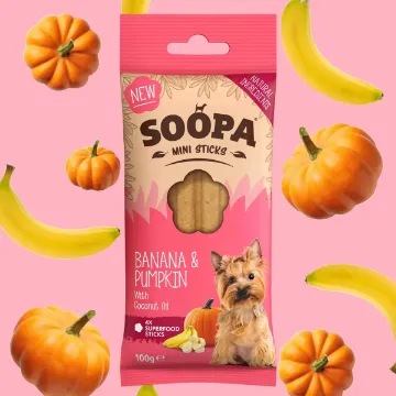 Visa detaljer för Banan & pumpa Mini - Soopa Sticks veganska tuggpinnar, 8-pack Banan & pumpa Mini - Soopa Sticks veganska tuggpinnar