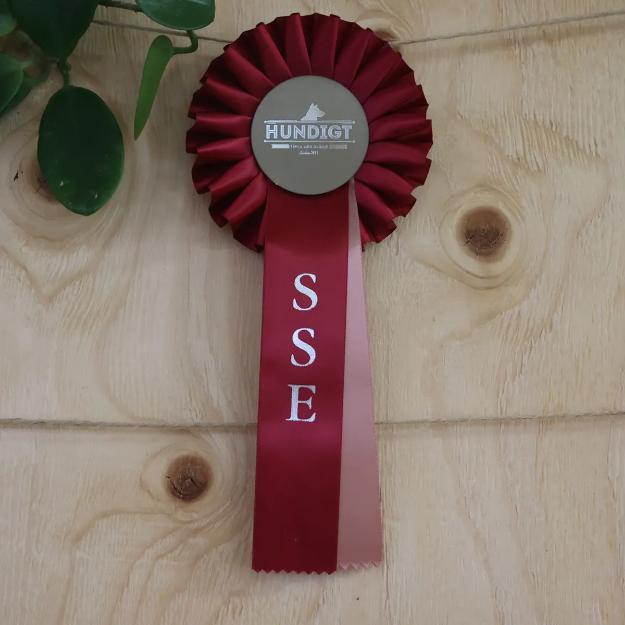 SSE rosett som matchar färgerna om du tävlar i klass 1 hos Hundigt.